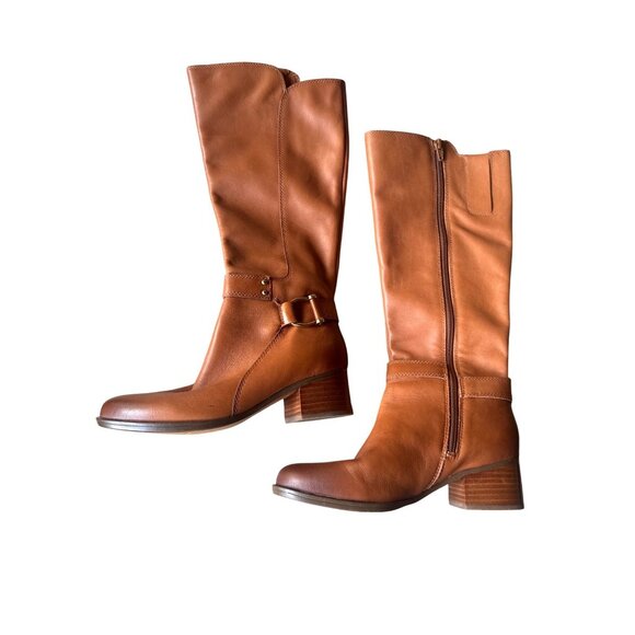 Naturalizer Dane Womens Riding Boots 6.5M Brown Leather Knee High Low Heel - Picture 1 of 10